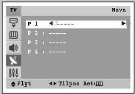 TV Navn P 1 ---- P 2 : ---- P 3 : ---- P 4 : ---- Flyt ▶ Tilpas RetuH