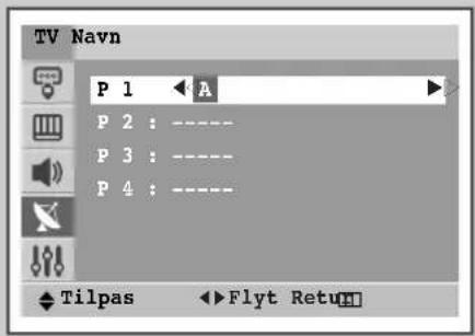 TV Navn P 1 ← A P 2 : ---- P 3 : ---- P 4 : ---- ◆ Tilpas ◀ Flyt Return