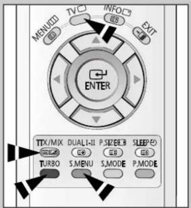 MENU TV INFO EXIT ENTER TTX/MX DUAL I-II P.SIZE B.E.B SLEEP TURBO S.MENU S.MODE P.MODE