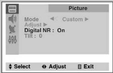 Picture Mode Adjust Digital NR : On Tilt : 0 Select Adjust Exit