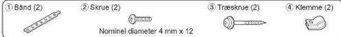 ① Bånd (2) ② Skrue (2) Nominel diameter 4 mm x 12 ③ Træskrue (2) ④ Klemme (2)
