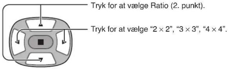 Tryk for at vælge Ratio (2. punkt). Tryk for at vælge "2 × 2", "3 × 3", "4 × 4".