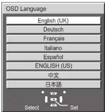 OSD Language English (UK) Deutsch Français Italiano Español ENGLISH (US) 中文 日本語 Select Set