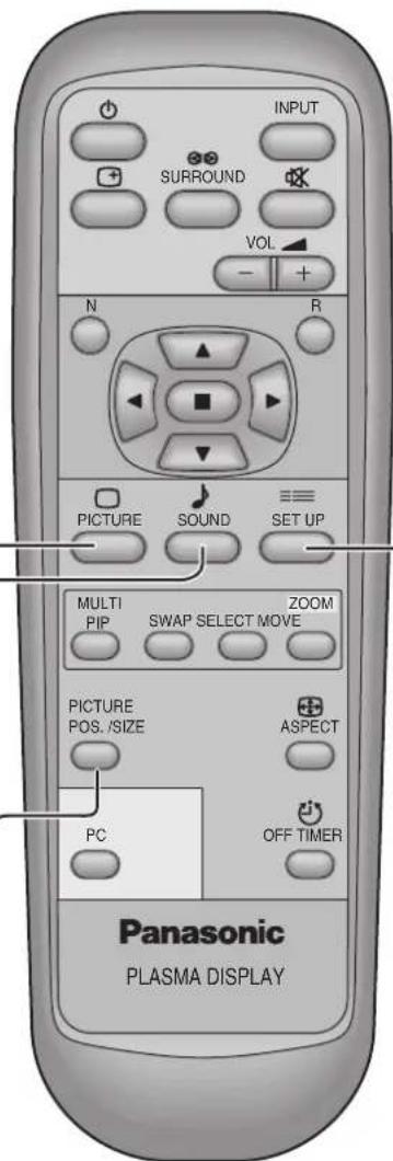 INPUT SURROUND VOL N R PICTURE SOUND SET UP MULTI PIP SWAP SELECT MOVE ZOOM PICTURE POS./SIZE ASPECT PC OFF TIMER Panasonic PLASMA DISPLAY