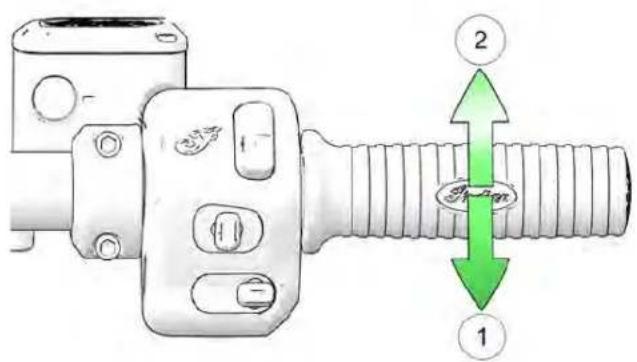 Technical diagram of a mechanical component with labeled parts and directional arrows indicating movement or assembly.