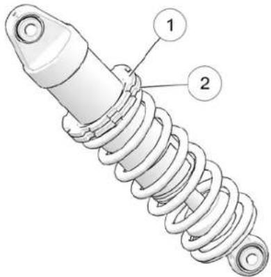 Technical diagram of a mechanical suspension component with numbered parts labeled 1 and 2