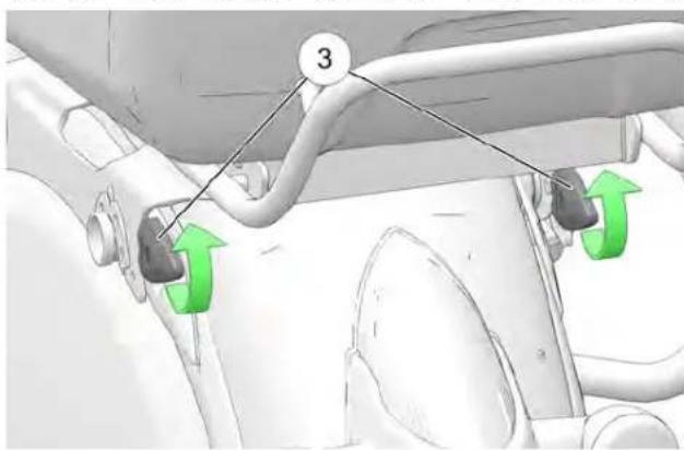 Diagram of a vehicle interior with labeled parts and directional arrows indicating movement or force