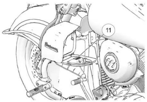 Technical diagram of a motorcycle brake system with labeled components and numbered part 11