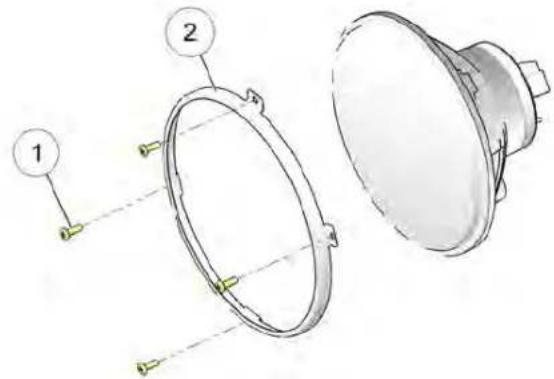 Technical diagram showing two views of a mechanical component with numbered parts and alignment indicators