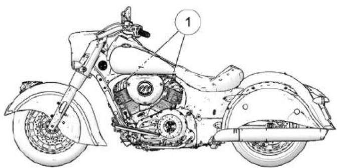 Technical diagram of a motorcycle with labeled components and parts