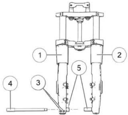 Technical diagram of a mechanical device with numbered components labeled 1 to 5