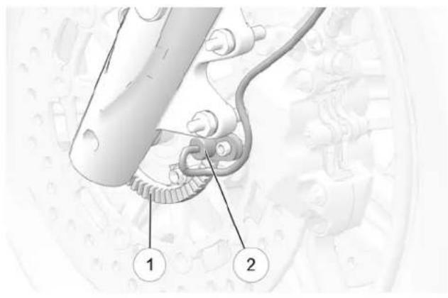 Technical diagram of a mechanical assembly with labeled parts 1 and 2