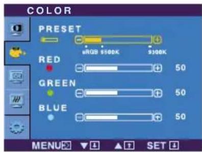 COLOR PRESET RGB 500K900K RED 50 GREEN 50 BLUE 50 MENU ▼ SET