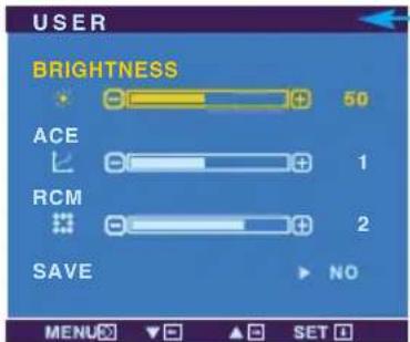 USER BRIGHTNESS 50 ACE 1 RCM 2 SAVE NO MENU SET