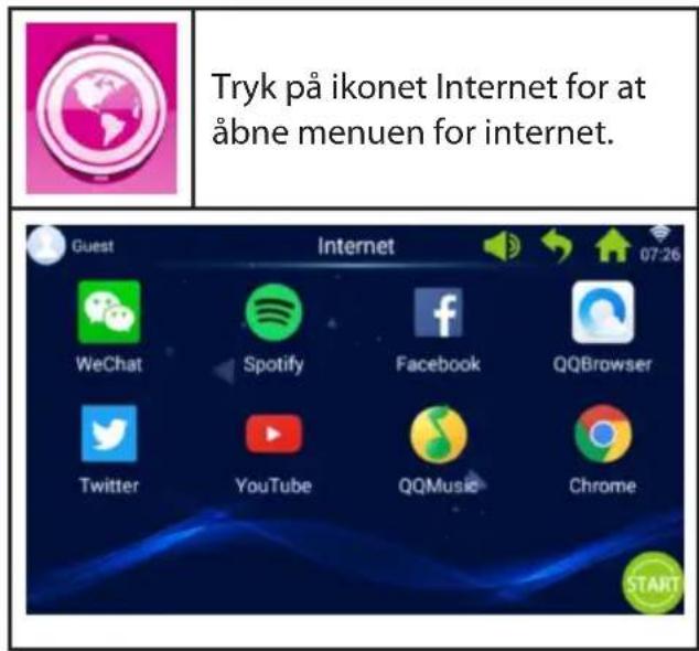 Tryk på ikonet Internet for at åbne menuen for internet.