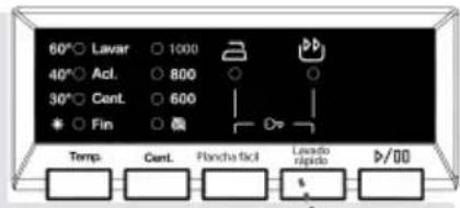 60°○ Lavar ○ 1000 40°○ Acl. ○ 800 30°○ Cent. ○ 600 ● ○ Fin ○ 频 Temp Cent. Plancha Sicl Leando rapid D/00