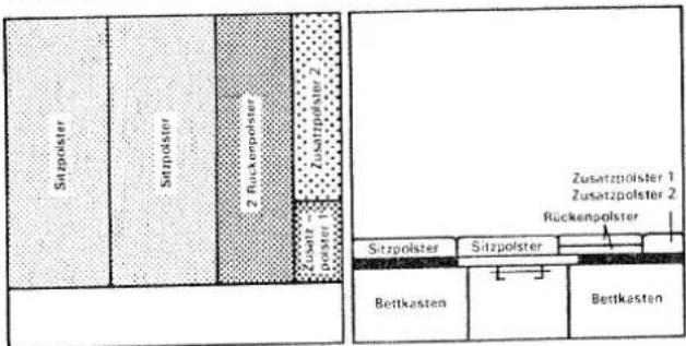 Sitzpolster Sitzpolster 2 Fluckspolster Zusatzpolster 1 Zusatzpolster 2 Zusatzpolster 1 Sitzpolster Sitzpolster Zusatzpolster 1 Zusatzpolster 2 Rückenpolster Bettkasten Bettkasten
