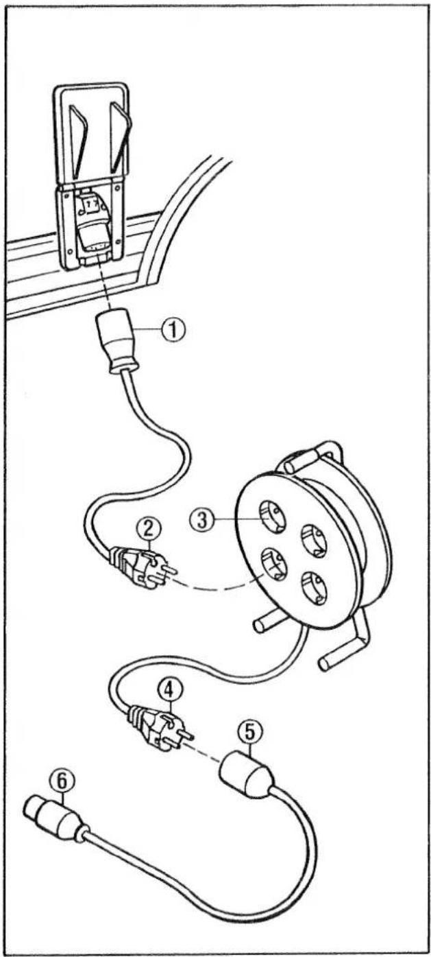 Diagram showing cable installation steps with labeled components including a clamp, wire, and plug connections