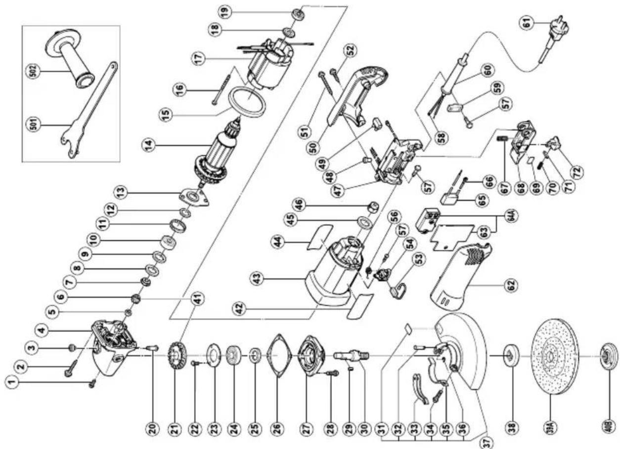 Exploded view diagram of a mechanical assembly with numbered parts for identification