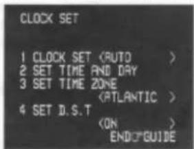 CLOCK SET 1 CLOCK SET 2 SET TIME AND DAY 3 SET TIME ZONE 4 SET D.S.T ENDO#GUIDE