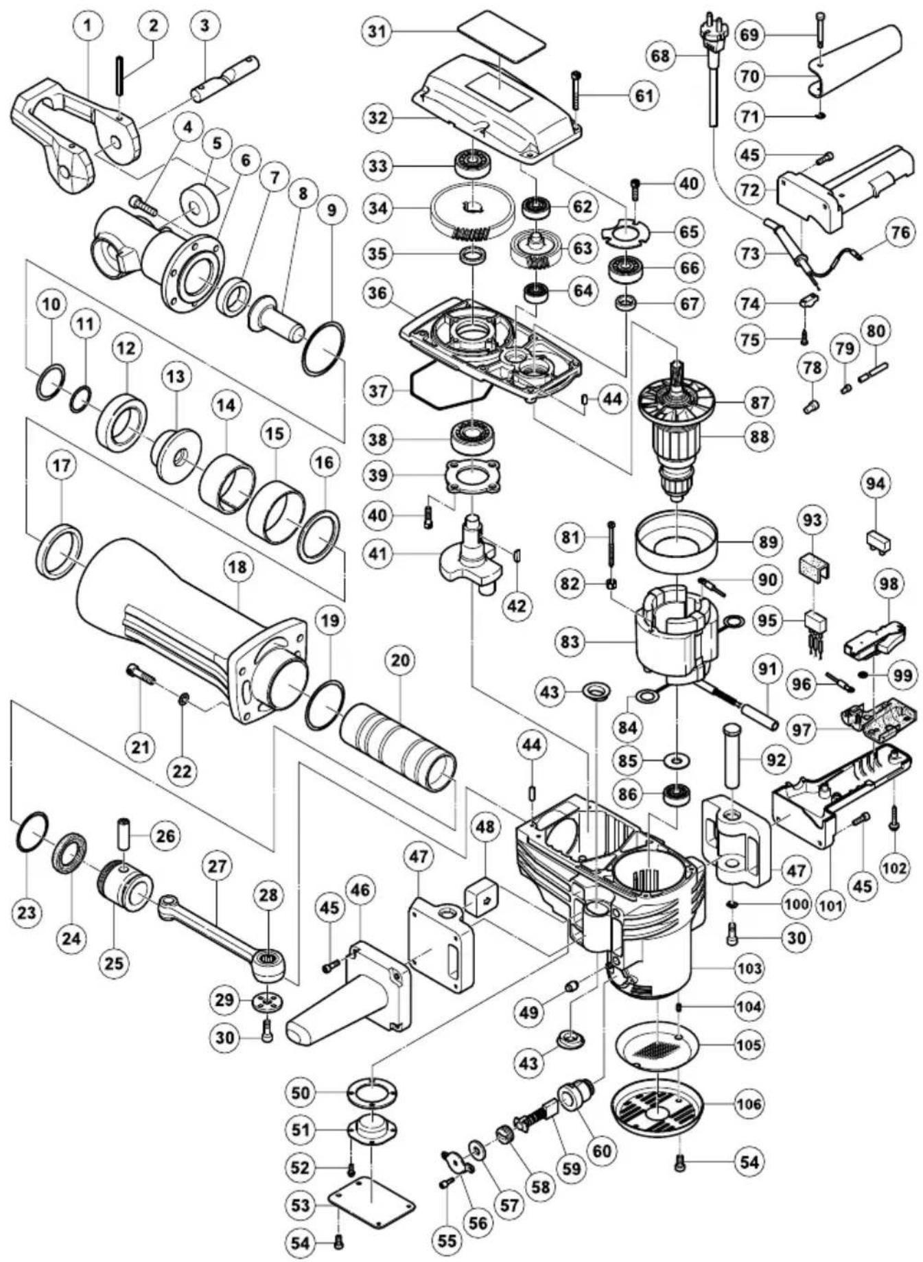 Exploded view diagram of a mechanical assembly with numbered parts for identification