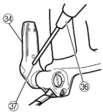 Technical diagram of a mechanical assembly with numbered parts labeled 34, 36, and 37