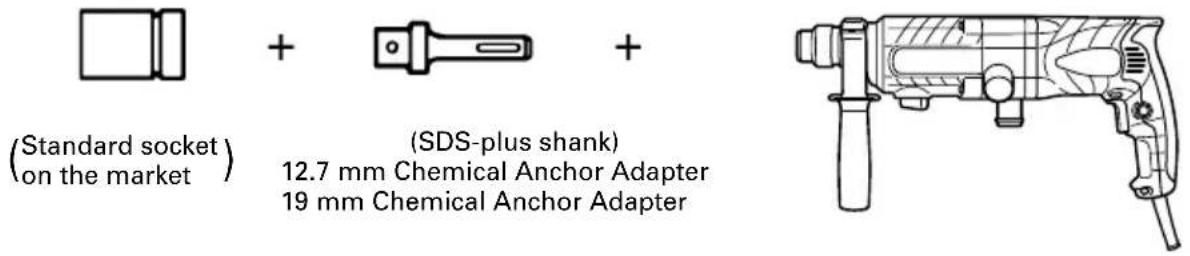 (Standard socket) on the market + (SDS-plus shank) 12.7 mm Chemical Anchor Adapter 19 mm Chemical Anchor Adapter