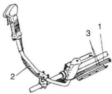 Technical diagram of a mechanical device with numbered components labeled 1, 2, and 3