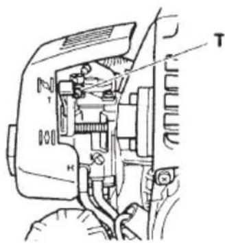 Technical diagram of a mechanical assembly with labeled component 'T'
