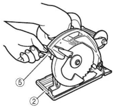 Diagram showing hands operating a cutting tool with labeled parts ② and ⑤