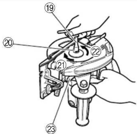 Technical diagram of a mechanical assembly with numbered parts labeled 19, 20, 21, 22, and 23
