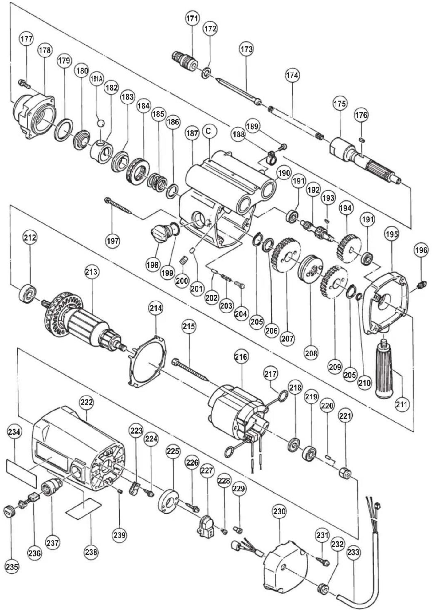 Exploded view diagram of a mechanical assembly with numbered parts for identification