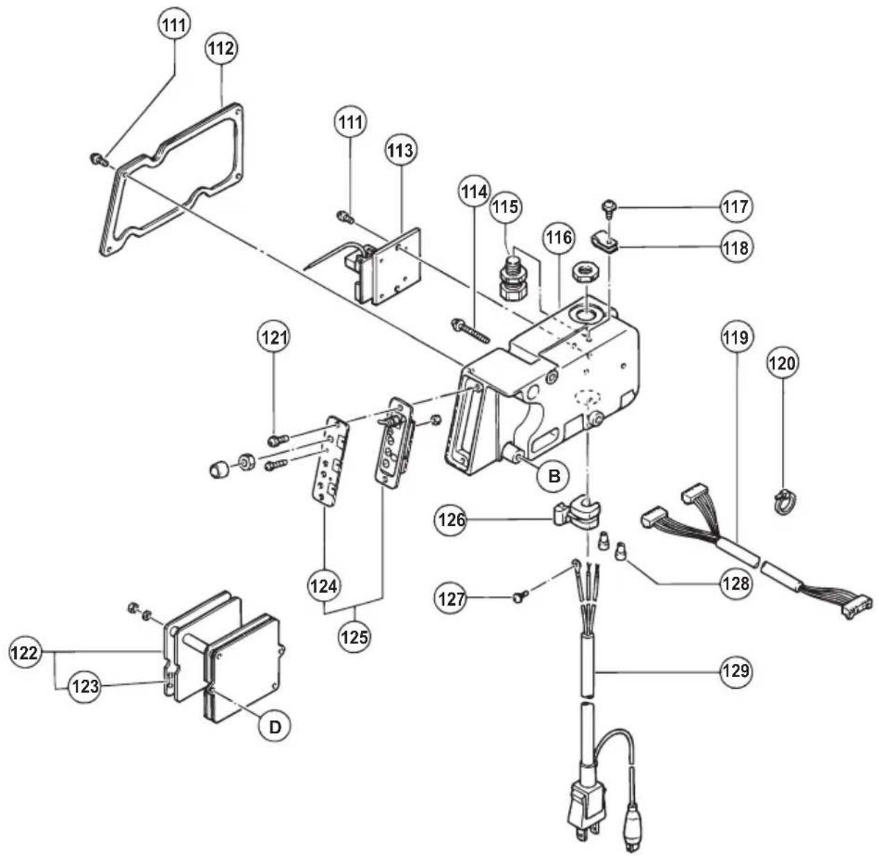 Exploded view diagram of a mechanical device with numbered parts for identification