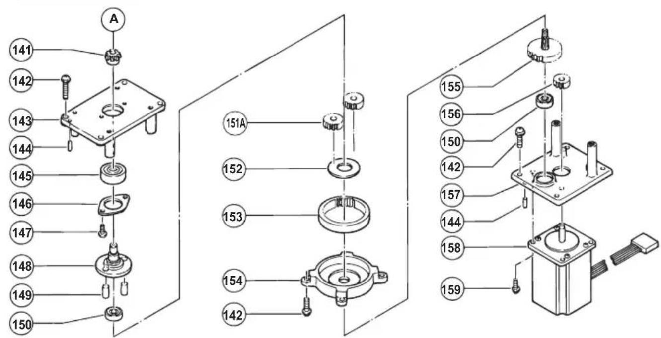 Exploded view diagram of a mechanical assembly with numbered parts and labeled components
