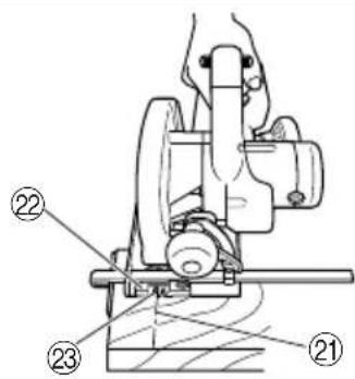Technical diagram of a mechanical device with numbered components labeled 21, 22, and 23