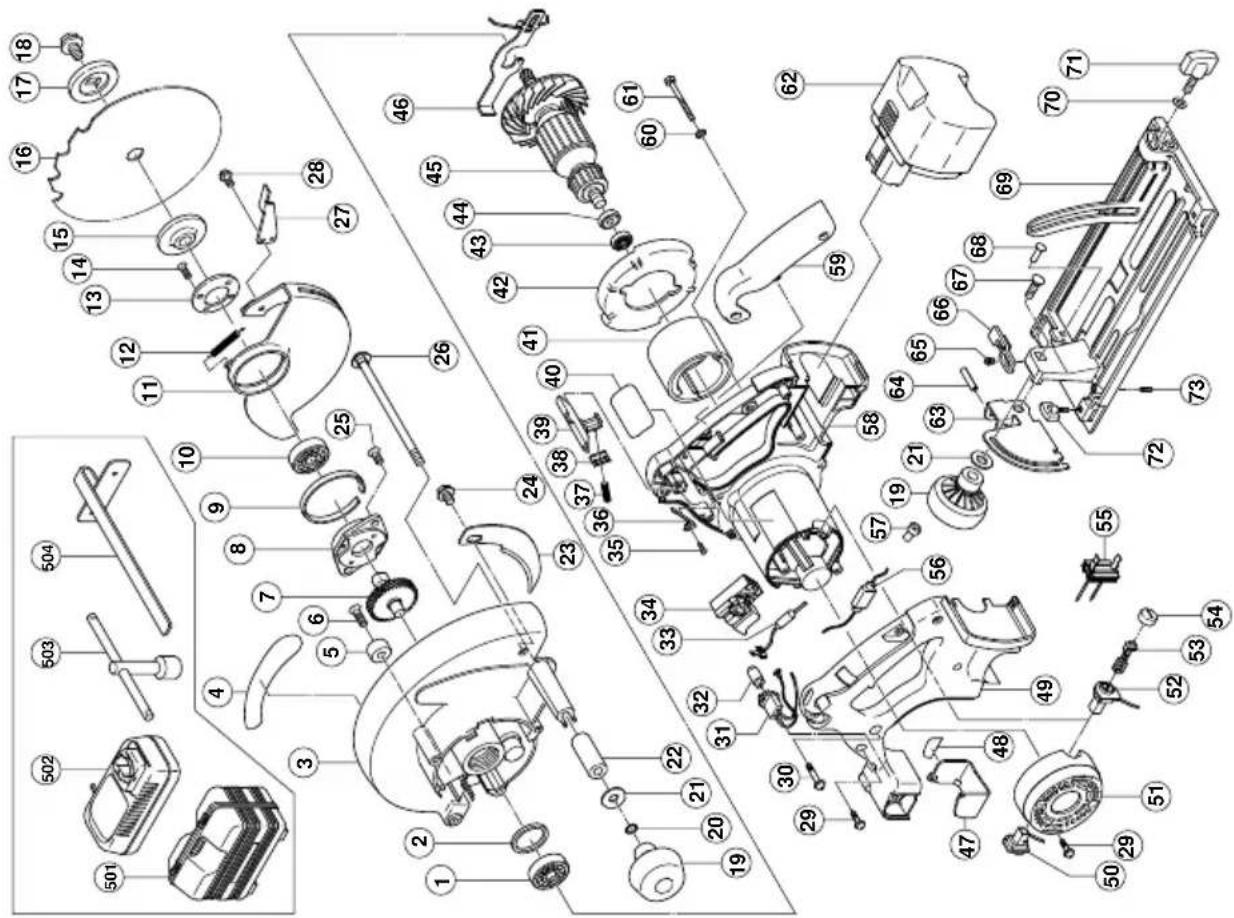 Exploded view diagram of a mechanical assembly with numbered parts for identification
