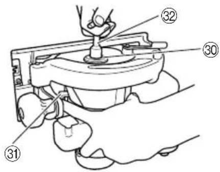 Technical diagram of a mechanical device with numbered parts labeled 30, 31, and 32