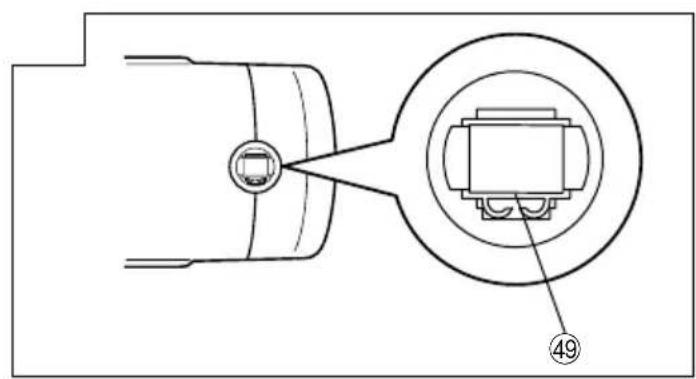 Technical diagram showing a mechanical component with a labeled circular inset view and number 49