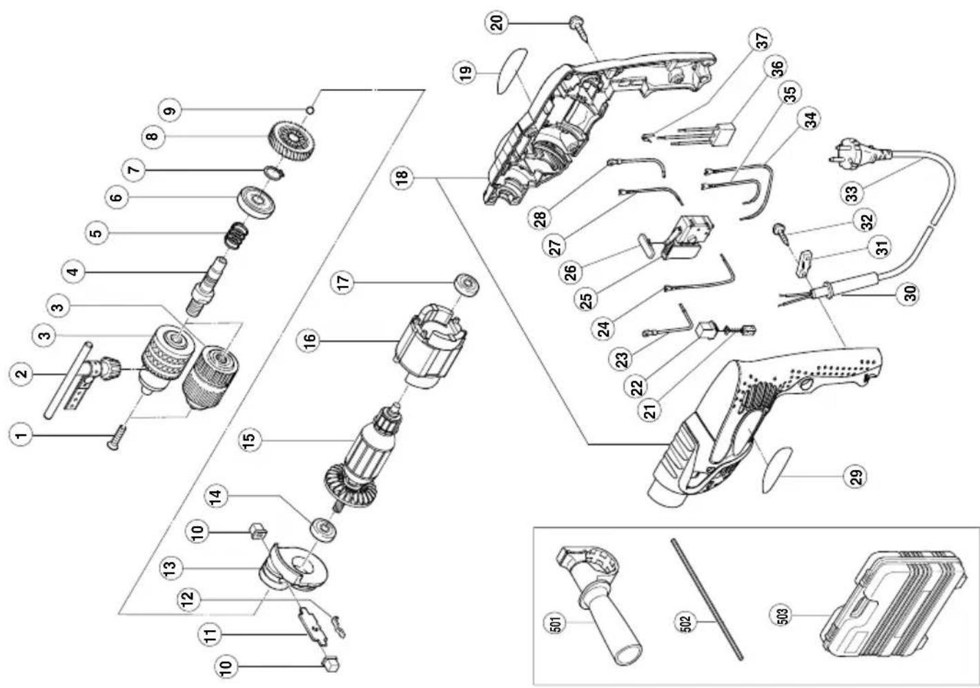 Exploded view diagram of a mechanical assembly with numbered parts for identification
