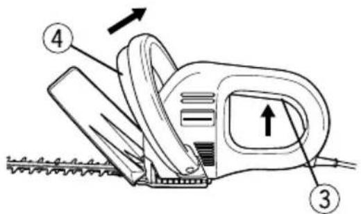 Diagram of a saw blade tool with labeled parts and directional arrows indicating movement or force
