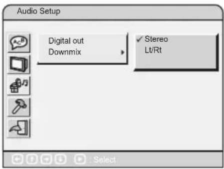 Audio Setup Digital out Downmix Stereo Lt/Rt Select