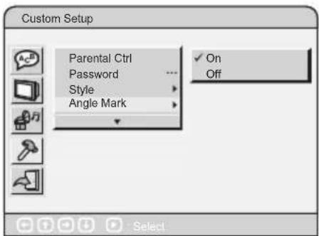 Custom Setup Parental Ctrl Password Style Angle Mark On Off Select