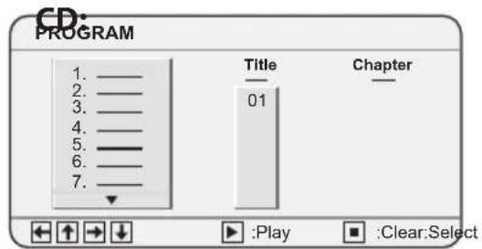 CD PROGRAM 1. _ 2. _ 3. _ 4. _ 5. _ 6. _ 7. _ Title 01 Chapter Play Clear:Select