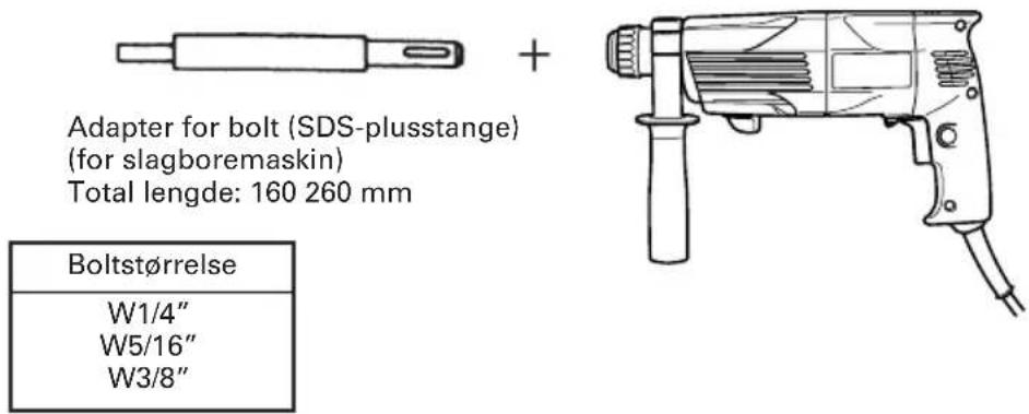 Adapter for bolt (SDS-plusstange) (for slagboremaskin) Total lengde: 160 260 mm Boltstørrelse W1/4" W5/16" W3/8"