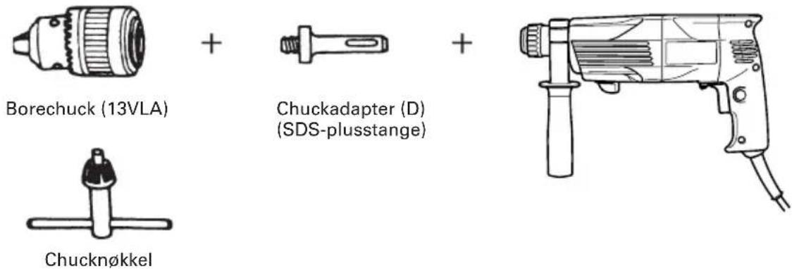 Borechuck (13VLA) + Chuckadapter (D) (SDS-plusstange) + Chucknøkkel
