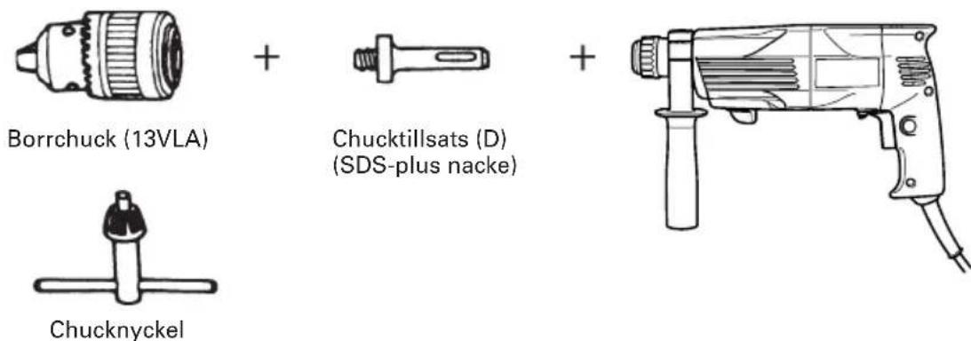 Borrchuck (13VLA) + Chucktillsats (D) (SDS-plus nacke) + Chucknyckel