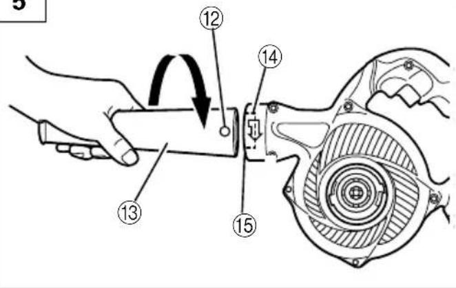Technical diagram showing a hand operating a mechanical component with numbered parts and an arrow indicating rotation or adjustment.