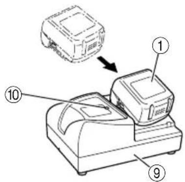 Diagram of a device with numbered parts, showing a device labeled 1 and 9 pointing to its component.