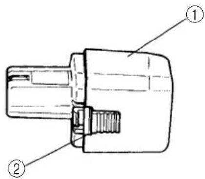 Technical diagram of a mechanical component with labeled parts ① and ②
