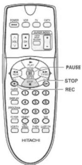 POWER VBR TV CATV POWER INDEX STOP STOP REC 1 2 3 1 2 3 DISPLAY PROGRAM CLASS TRENGTH RETURN LEFT ON RIGHT ON HITACHI